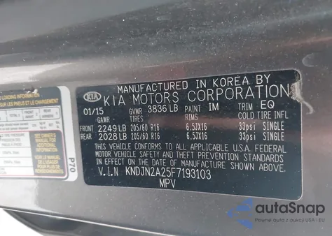 2015 Kia Soul z USA, uszkodzony, nr VIN KNDJN2A25F7193103